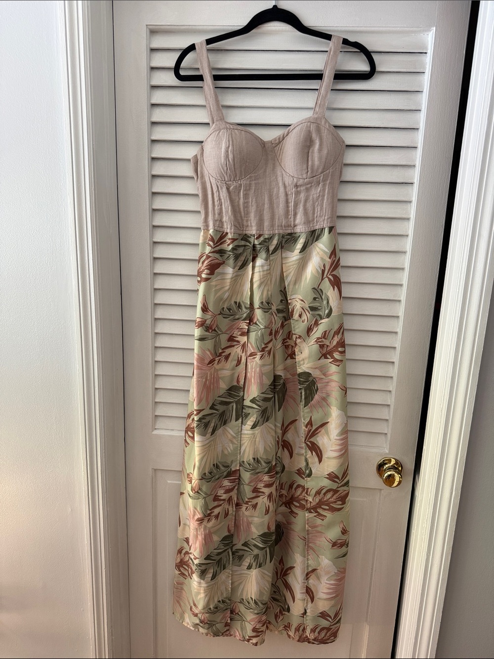 Sleeveless Floral Bustier Jumpsuit in Blush and Leaf Print